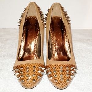 Herstyle Tan Pointed Stud Heels